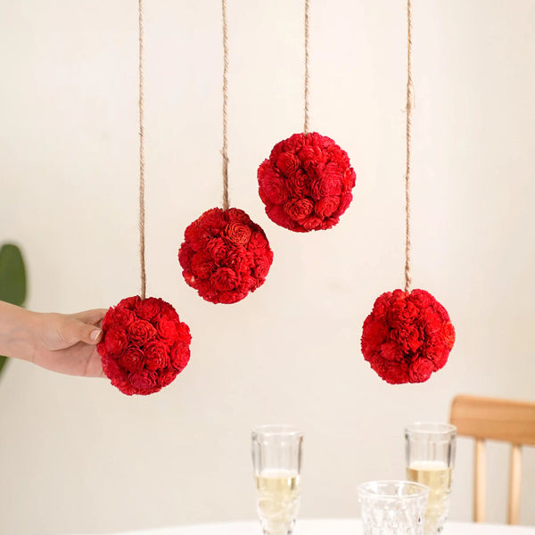 Eco-friendly Wall Hanging For Home Set of 4 Red
