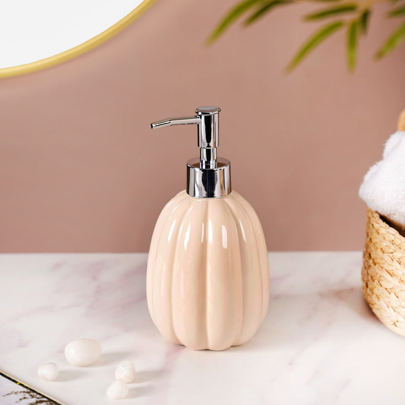 Glossy Ribbed Handwash Dispenser Beige 400ml