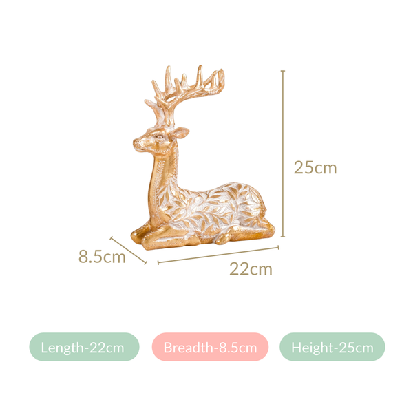 Sitting Deer Carved Showpiece Gold