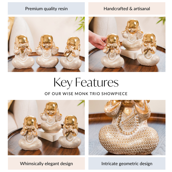 Wise Monk Trio Showpiece For Home Decor Gold