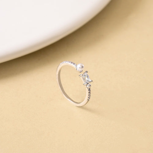 Emerald Cut Pearl Ring Silver