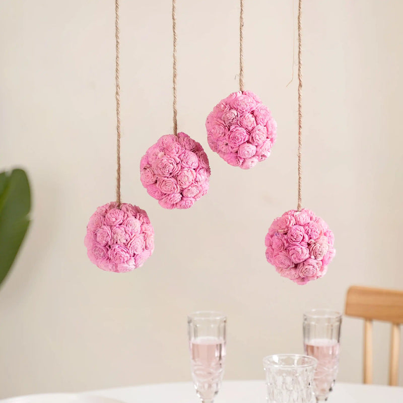 Sustainable Flower Wall Hanging Decor Set of 4 Pink