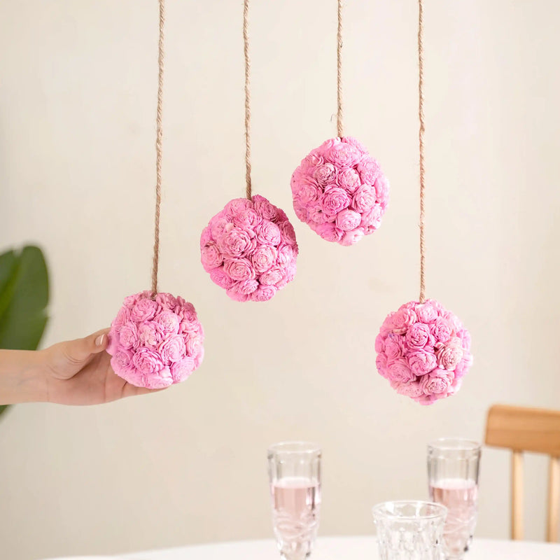 Sustainable Flower Wall Hanging Decor Set of 4 Pink