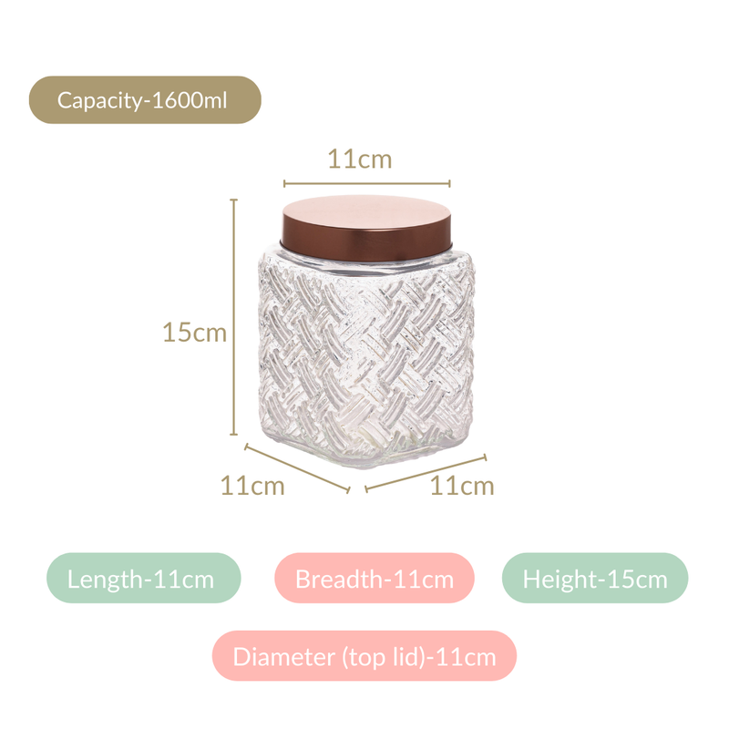 Set Of 4 Basket Weave Textured Glass Jars 1600ml