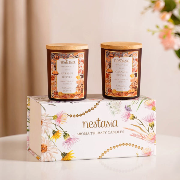 Caramel Scented Candle Jar With Lid Gift Set Of 2