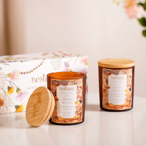 Caramel Scented Candle Jar With Lid Gift Set Of 2