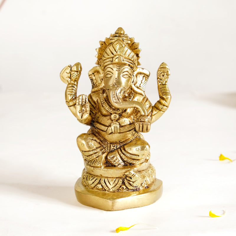 Ganesh Laxmi Pure Brass Statue Set Of 2 11cm - Laxmi and Ganesh Brass Statue, Pure Brass Laxmi Ganesh Idols, Decorative Laxmi Ganesh Home Decor