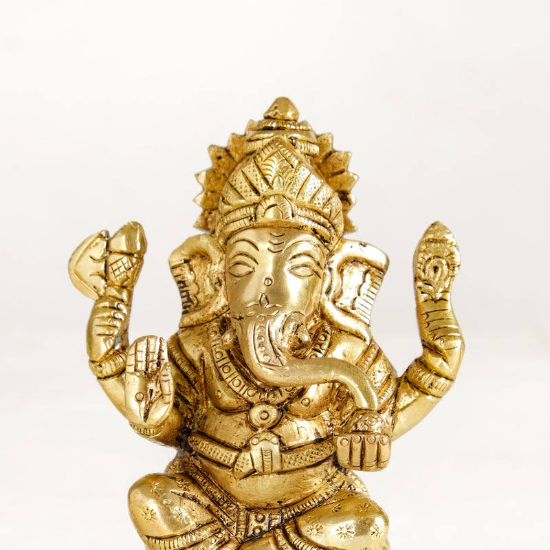 Ganesh Laxmi Pure Brass Statue Set Of 2 11cm - Laxmi and Ganesh Brass Statue, Pure Brass Laxmi Ganesh Idols, Decorative Laxmi Ganesh Home Decor