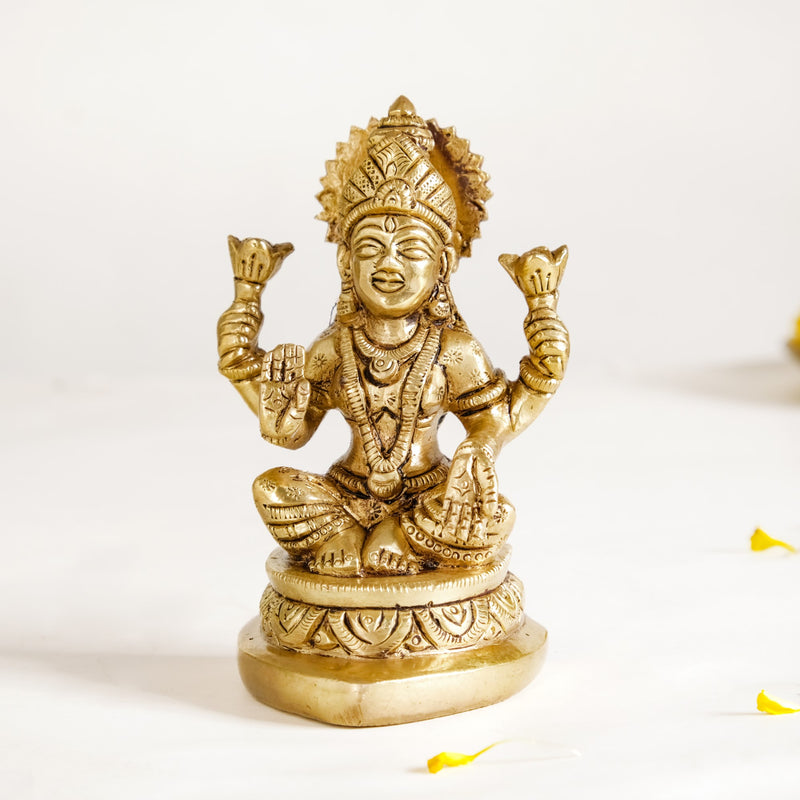 Ganesh Laxmi Pure Brass Statue Set Of 2 11cm - Laxmi and Ganesh Brass Statue, Pure Brass Laxmi Ganesh Idols, Decorative Laxmi Ganesh Home Decor