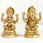 Ganesh Laxmi Pure Brass Statue Set Of 2 11cm - Laxmi and Ganesh Brass Statue, Pure Brass Laxmi Ganesh Idols, Decorative Laxmi Ganesh Home Decor