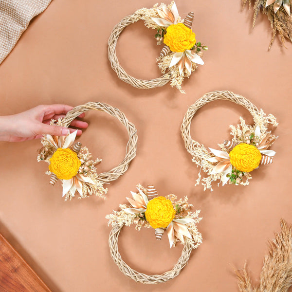 Mini Floral Garland Wreath For Wall Decor Set Of 4