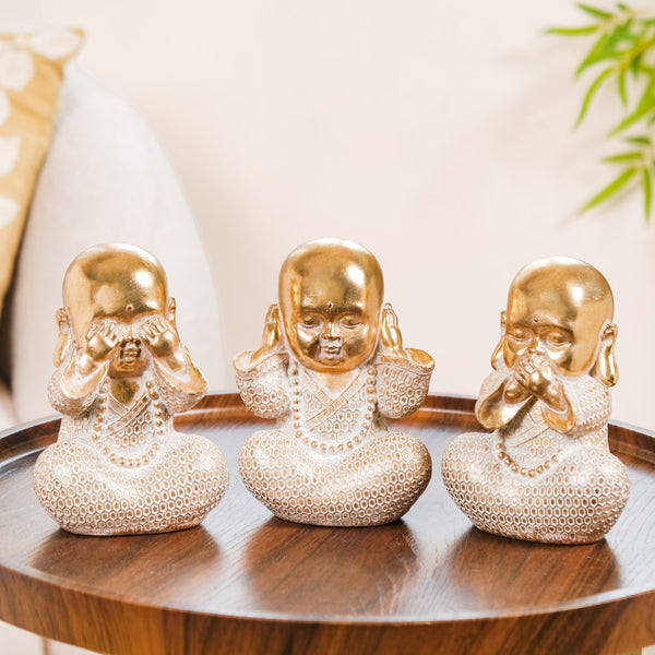 Wise Monk Trio Showpiece For Home Decor Gold