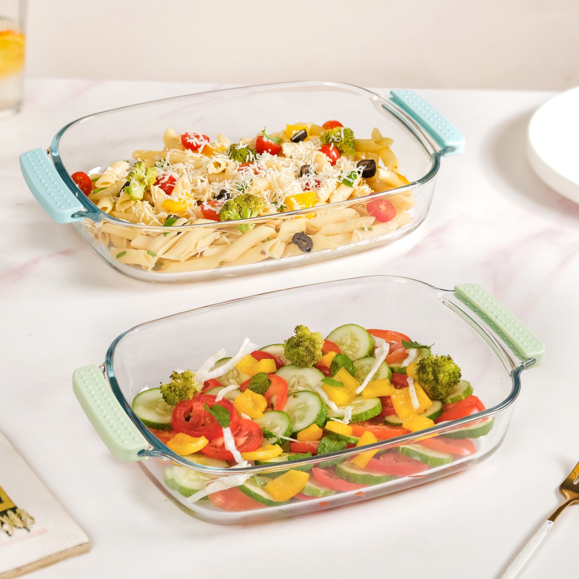 Glass Baking Dish with Heat Protectant Silicone Grips Set of