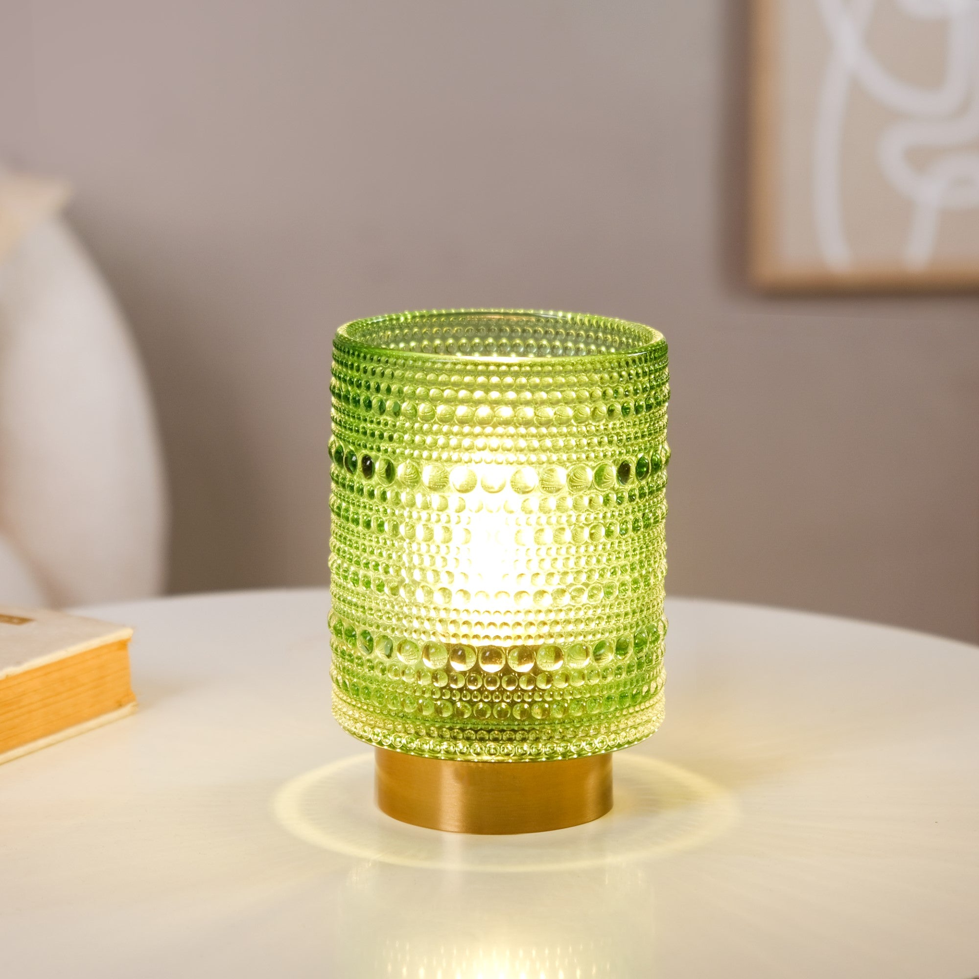 Bubble Textured Green Glass Table Lamp With LED Bulb Online
