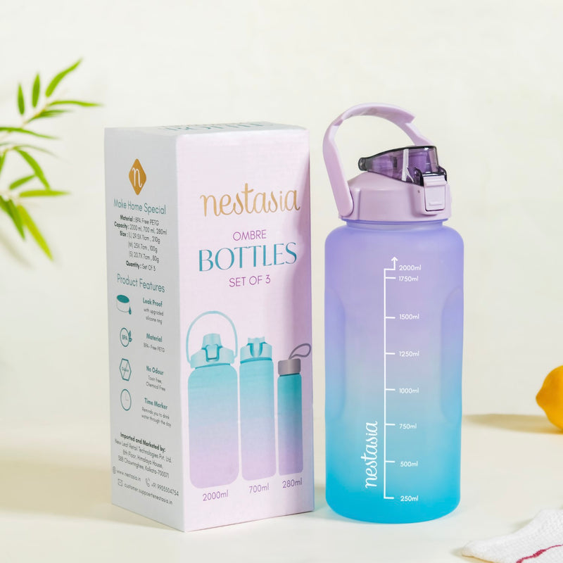 Gym Motivational Water Bottle Set Of 3 Lavender Blue- Water bottles, water bottle set, BPA free water bottles, water bottle with sipper