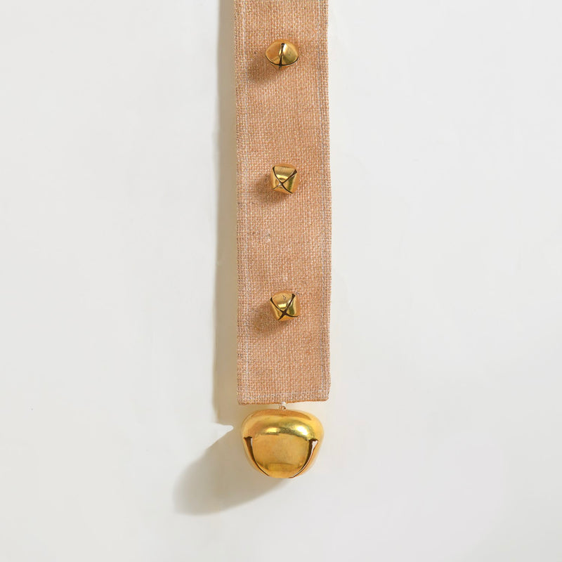 Jute Wall Hanging For Christmas With Gold Bells - jute Christmas wall hanging, gold bell decor, holiday wall decoration, rustic festive accents