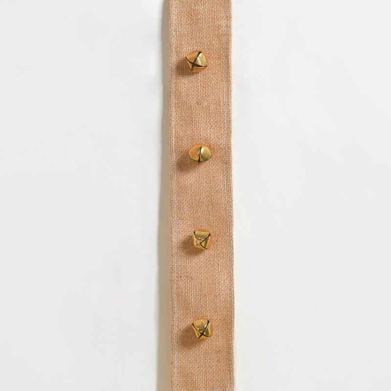 Jute Wall Hanging For Christmas With Gold Bells - jute Christmas wall hanging, gold bell decor, holiday wall decoration, rustic festive accents
