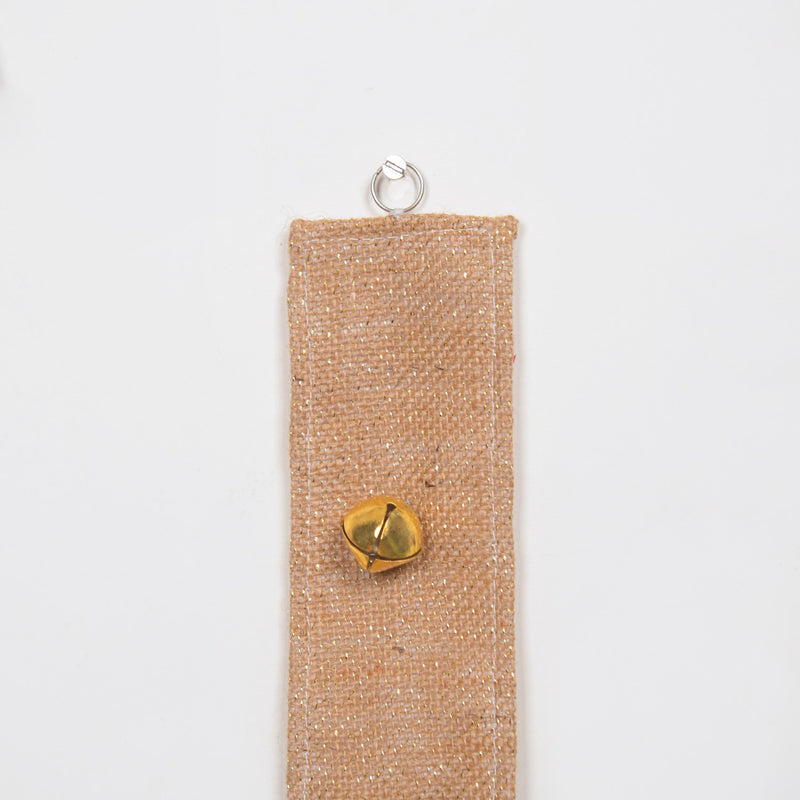 Jute Wall Hanging For Christmas With Gold Bells - jute Christmas wall hanging, gold bell decor, holiday wall decoration, rustic festive accents