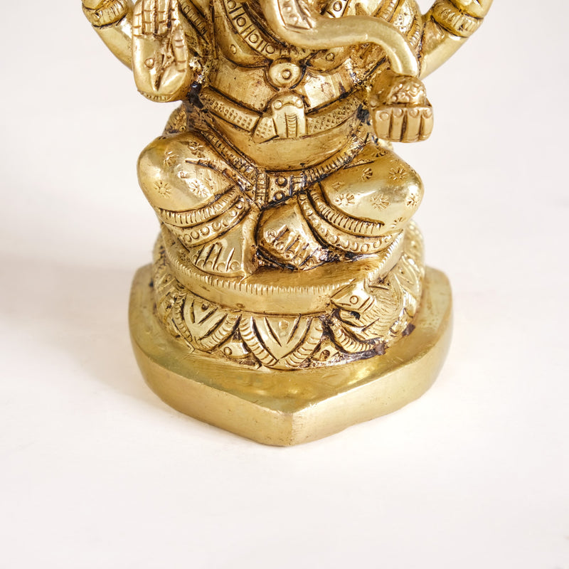 Ganesh Laxmi Pure Brass Statue Set Of 2 11cm - Laxmi and Ganesh Brass Statue, Pure Brass Laxmi Ganesh Idols, Decorative Laxmi Ganesh Home Decor