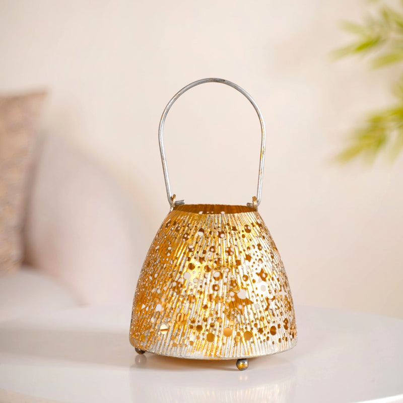 Stars And Moon Festive Metal Lantern With Handle