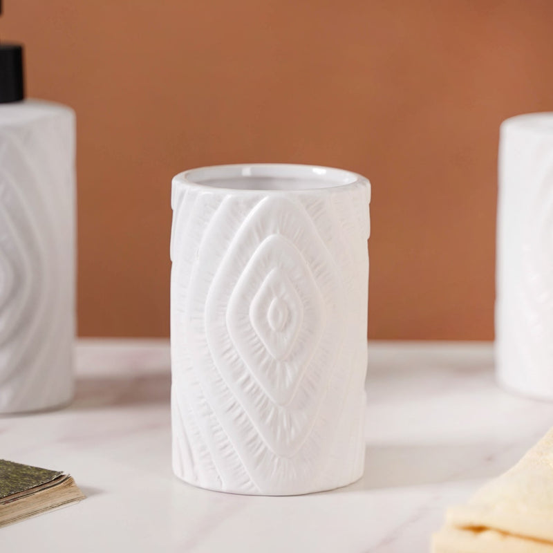 Tree Ring Design Bathroom Accessories Set Of 3 White