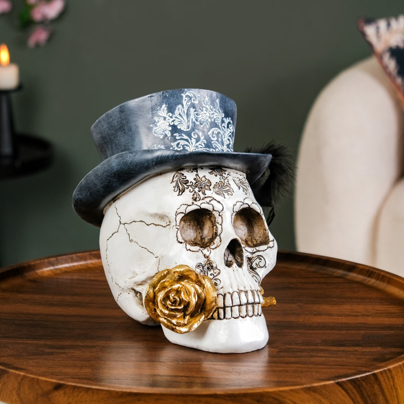 Sugar Skull With Hat Decor Showpiece For Home Decor