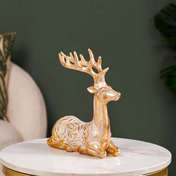 Sitting Deer Carved Showpiece Gold