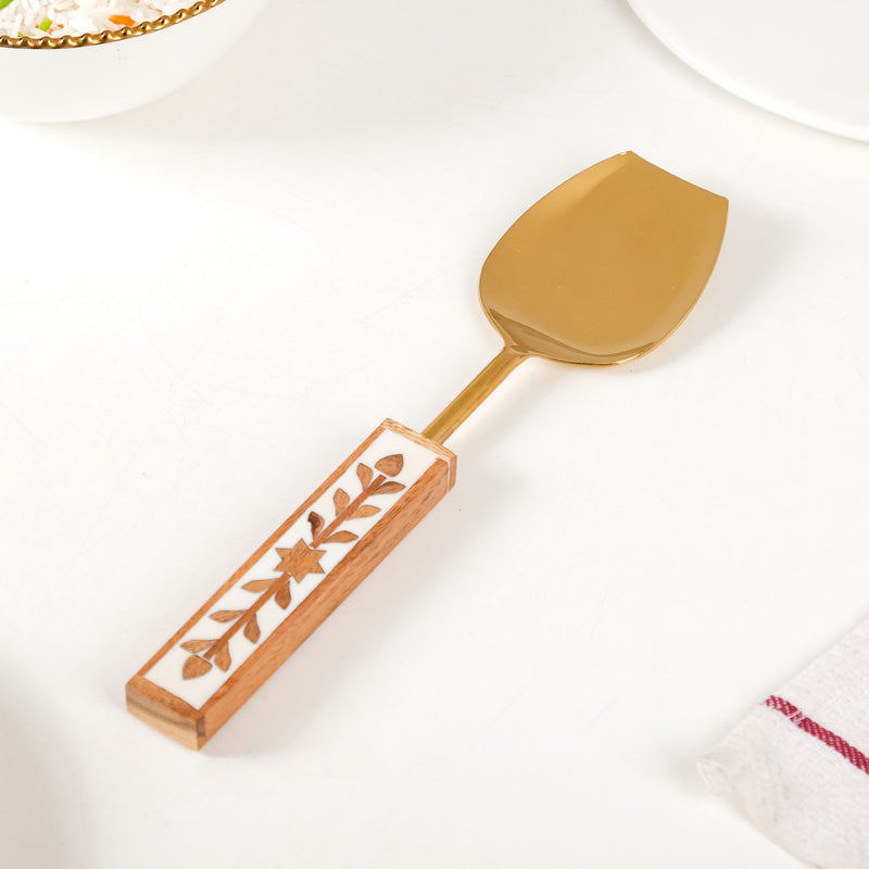 Set Of 2 Artisanal Gold Finish Serving Spoons