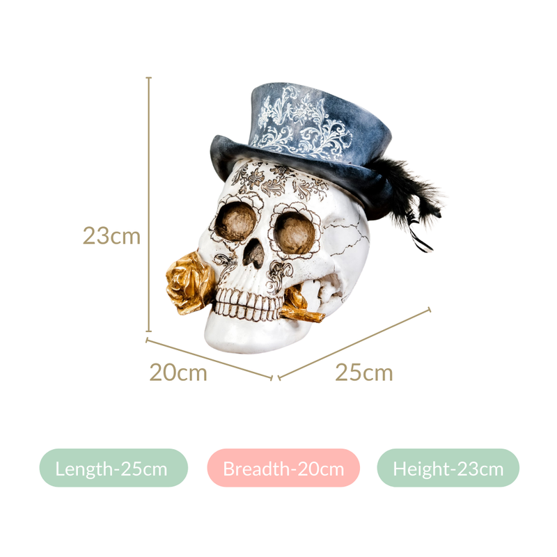 Sugar Skull With Hat Decor Showpiece For Home Decor