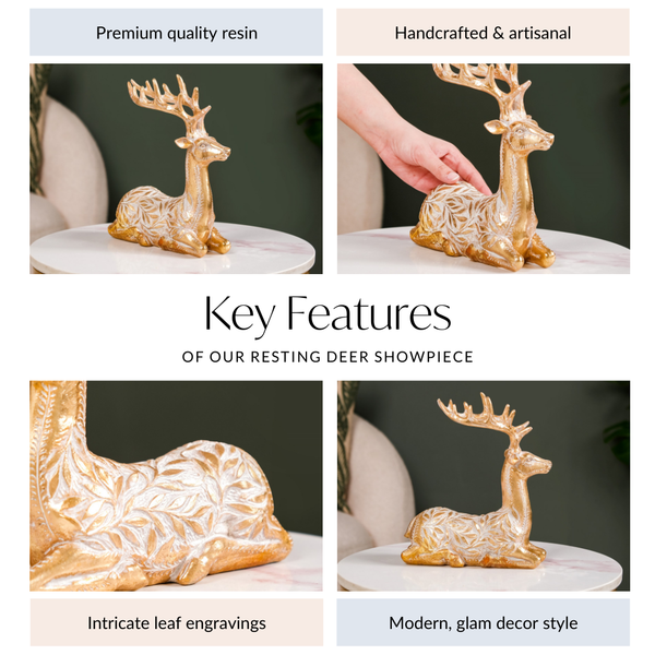 Sitting Deer Carved Showpiece Gold