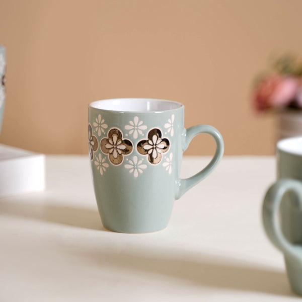 Bronze Flowers Sage Blue Coffee Mug Set Of 6 350ml