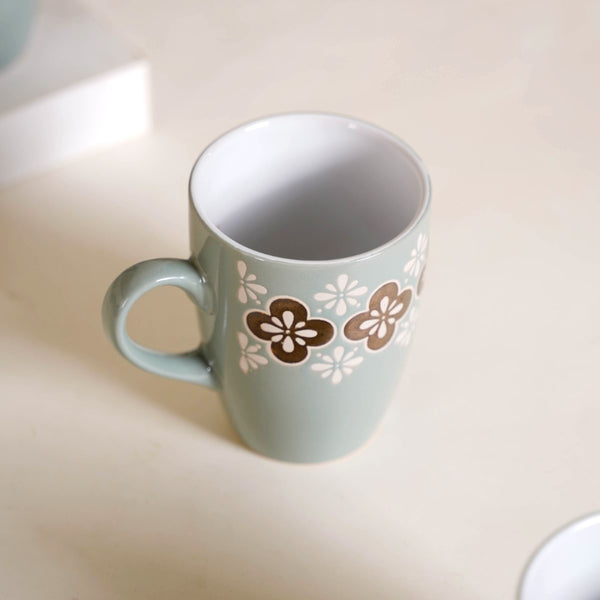 Bronze Flowers Sage Blue Coffee Mug Set Of 6 350ml