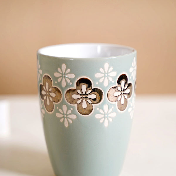 Bronze Flowers Sage Blue Coffee Mug Set Of 6 350ml