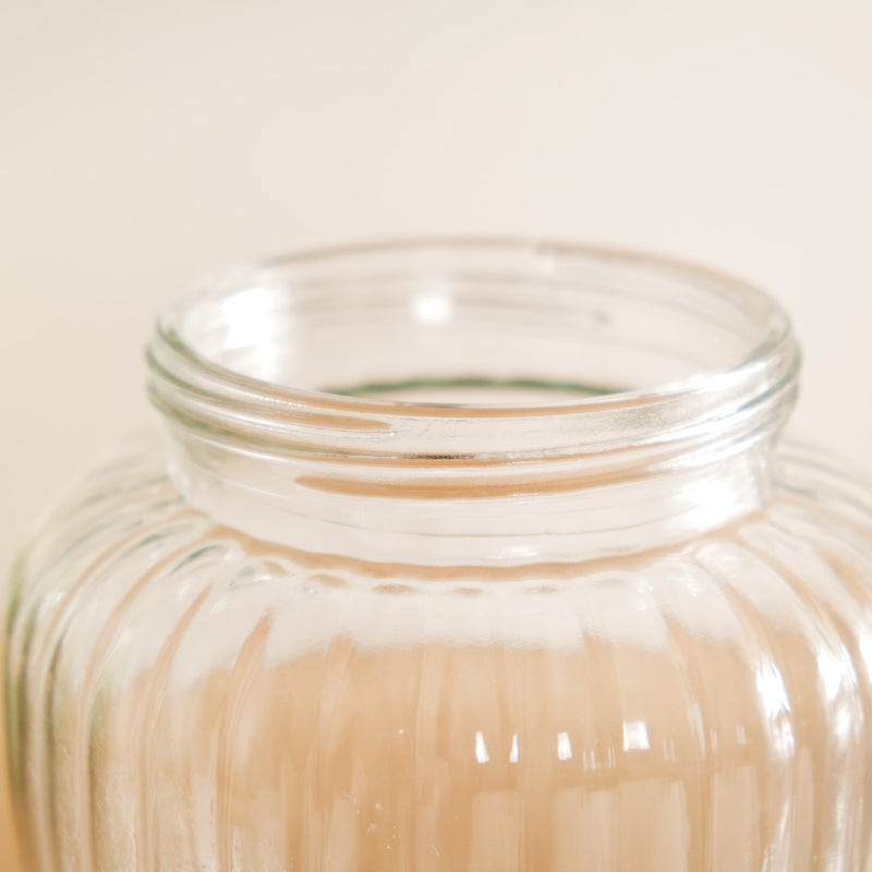 Set Of 2 Ribbed Glass Storage Jars With Wooden Lid 2200ml