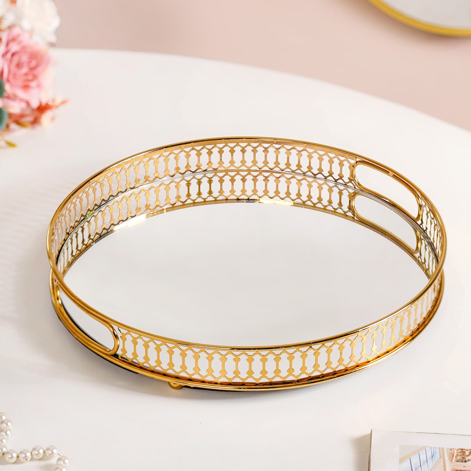 Amazon Glass Baking Dish Round Gold Round Metal Mirror Tray For Decor