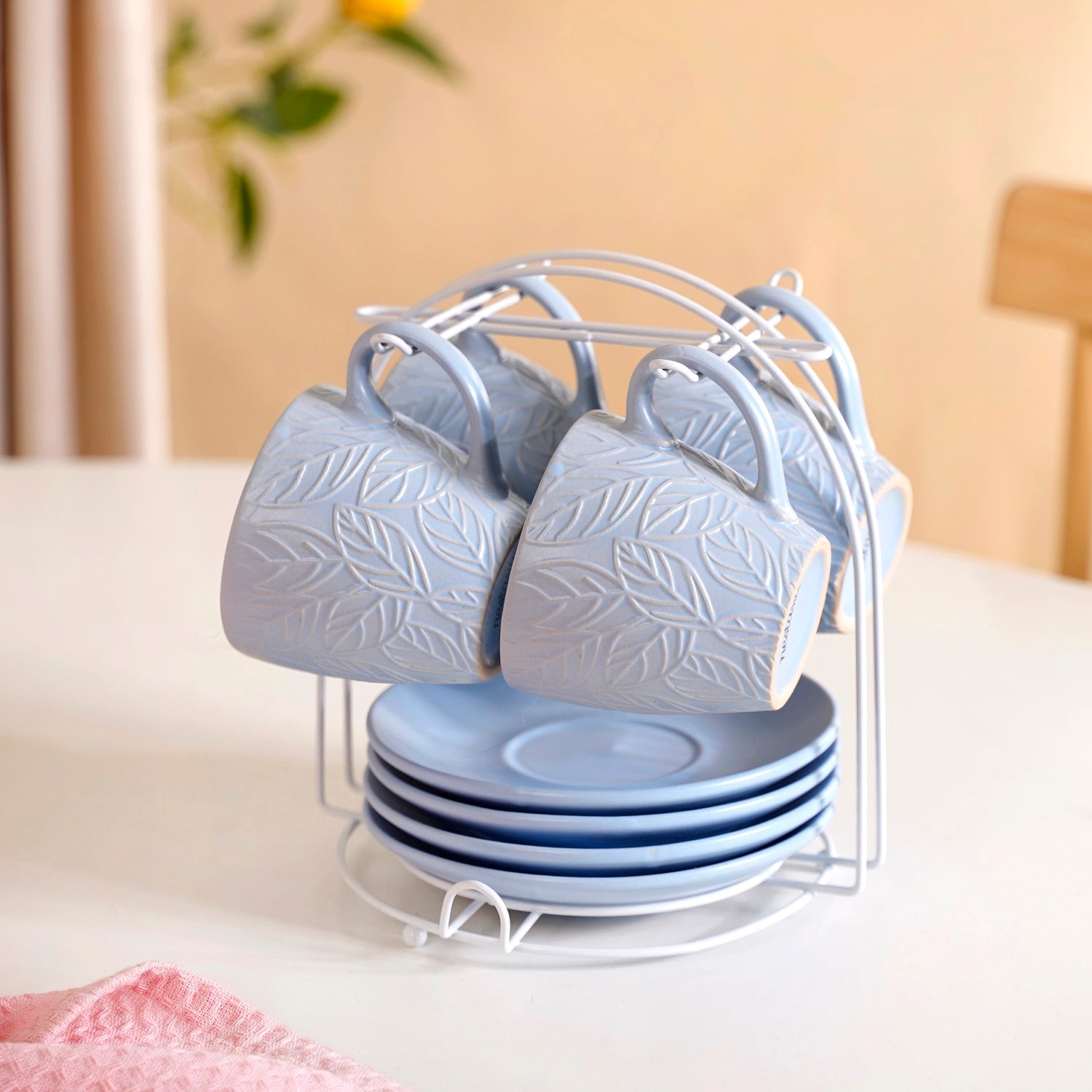 Soft Pastel Ceramic Tea Cup And Saucer Set For With Stand 200ml