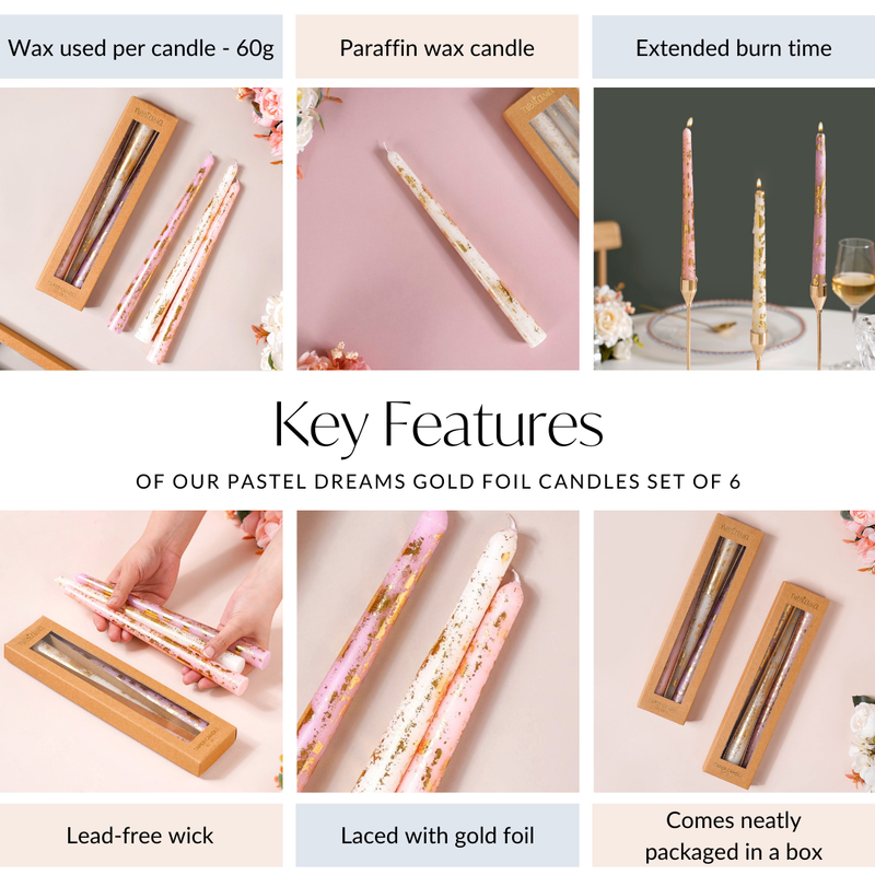 Pastel Dreams Gold Foil Candles Set Of 6