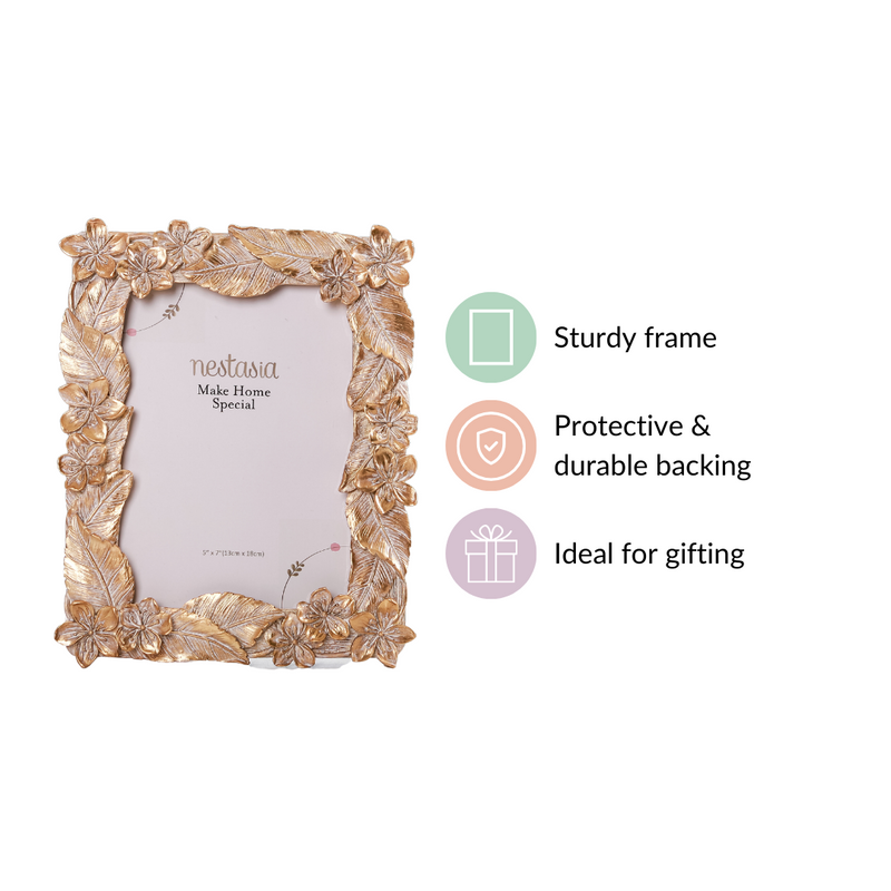 Glam Tropical Picture Frame Gold 9"x7.5" - Gold Tropical Photo Frame, Decorative Tropical Frame, Gold Picture Frame, Tropical Themed Gold Frame