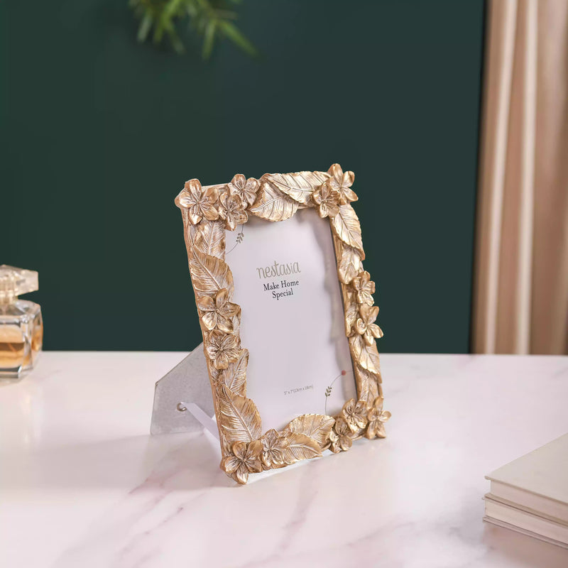 Glam Tropical Picture Frame Gold 9"x7.5" - Gold Tropical Photo Frame, Decorative Tropical Frame, Gold Picture Frame, Tropical Themed Gold Frame