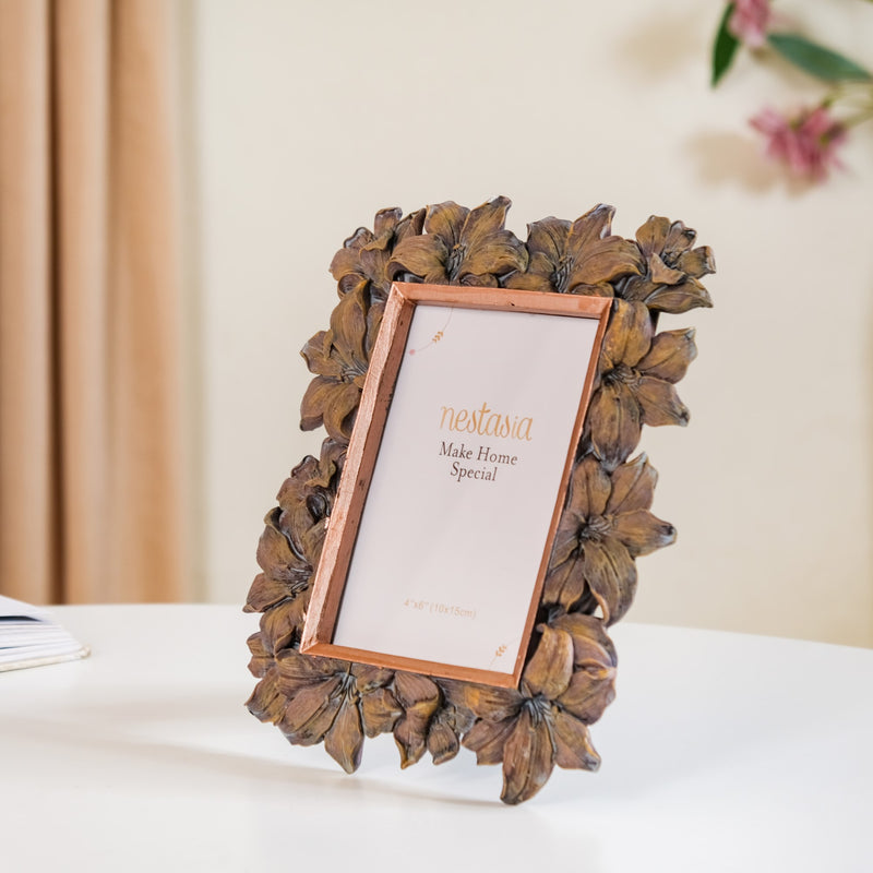 Hibiscus Wooden Finish Resin Photo Frame 9"x6.5" - rectangular photo frame, hibiscus decor frame, picture frame, floral photo display