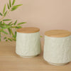 Floral Embossed Ceramic Jar For Storage Set Of 2 Mint Green