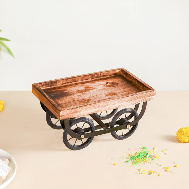 Push Cart Platter With Set of 6 Terracotta Kulhad Tumblers - Wooden platter, serving platter, decorative platter, wooden serving platter, kulhad