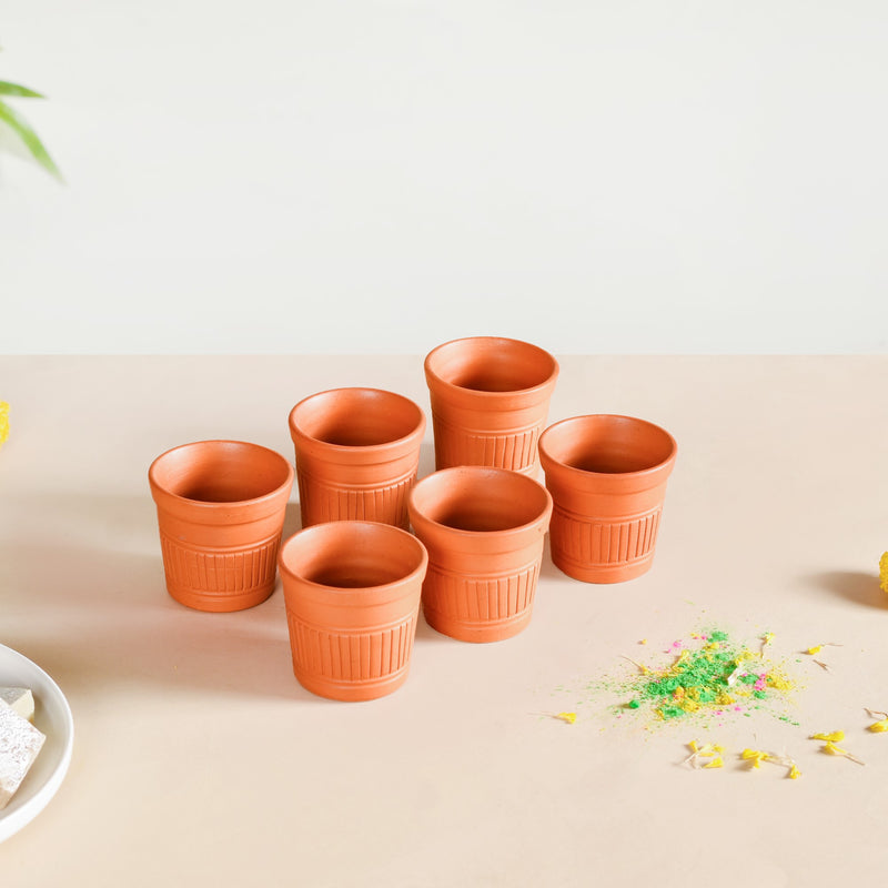 Push Cart Platter With Set of 6 Terracotta Kulhad Tumblers - Wooden platter, serving platter, decorative platter, wooden serving platter, kulhad