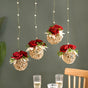 Rose Wall Hanging With Rattan Balls Set Of 4