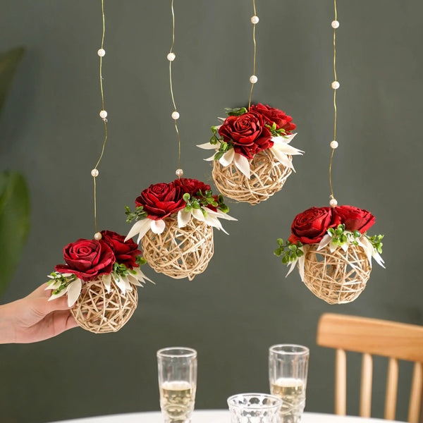 Natural Rose Rattan Hanging Decoration Sustainable Set Of 4