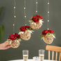 Rose Wall Hanging With Rattan Balls Set Of 4