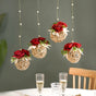 Rose Wall Hanging With Rattan Balls Set Of 4