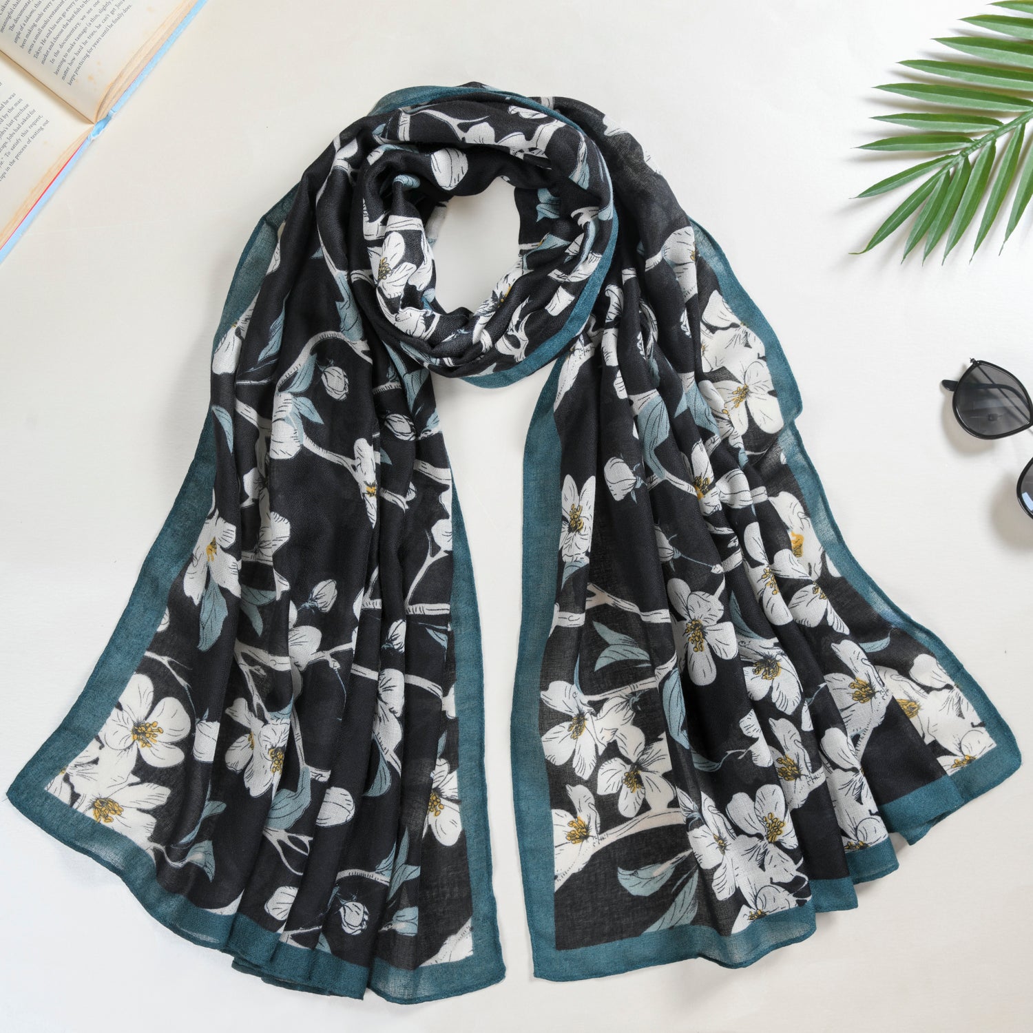 Shawl Summer Stole For Ladies Black Floral Scarf For Women