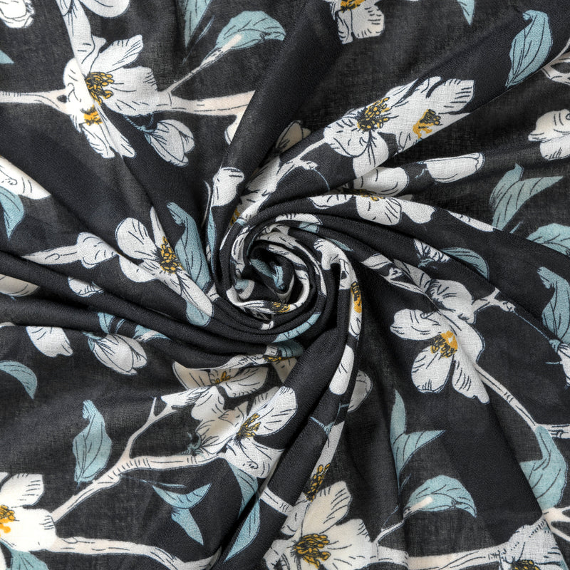 Black Floral Summer Scarf For Women