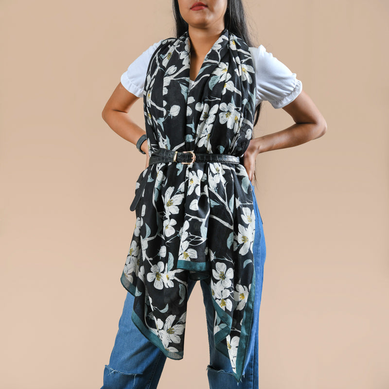 Black Floral Summer Scarf For Women